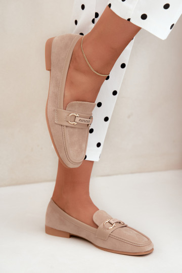dames mocassins met chique elementen in zandkleur Evelora