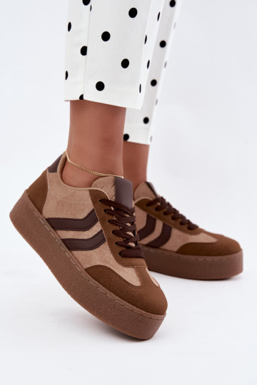 Bruine sneakers met platform en bandjes Kaya 2