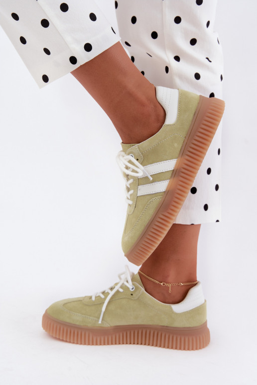 Limoengroene sneakers van faux suede met platform