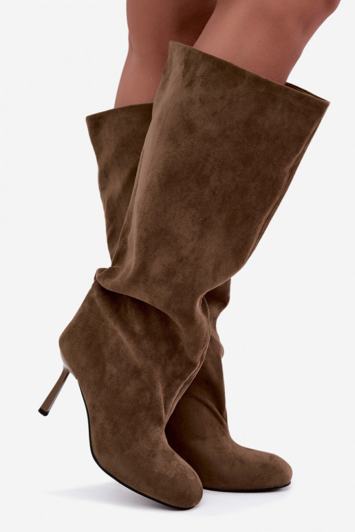 instap dames laarzen tot de knie met dunne hakken in khaki kleur Caliya