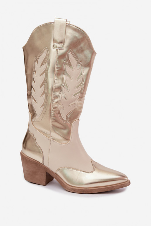 laarzen tot de knie in cowboystijl met hak in gouden kleur