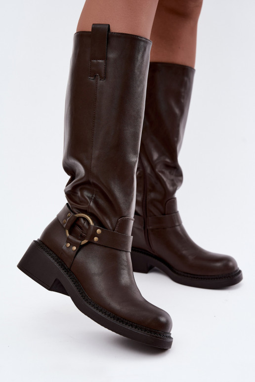 Dames lange laarzen met decoratieve details in chocolade kleur Rileta