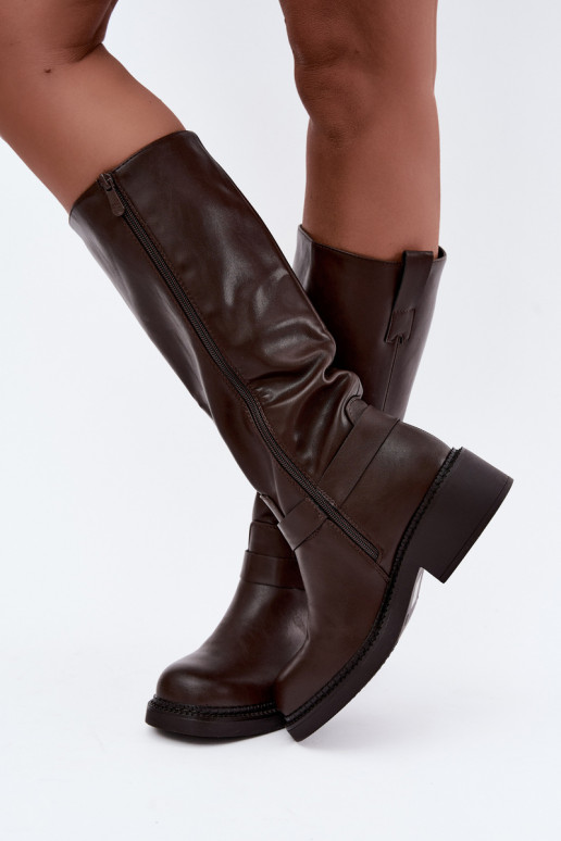 Dames lange laarzen met decoratieve details in chocolade kleur Rileta