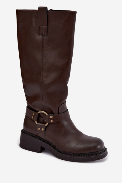 Dames lange laarzen met decoratieve details in chocolade kleur Rileta