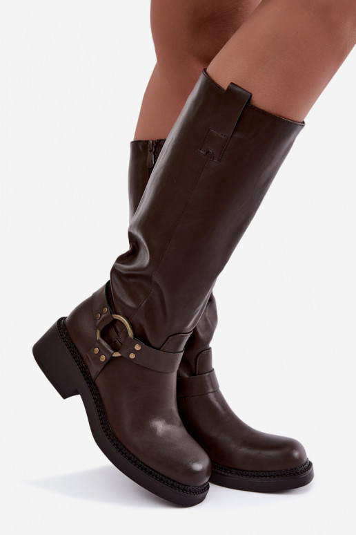 Dames lange laarzen met decoratieve details in chocolade kleur Rileta