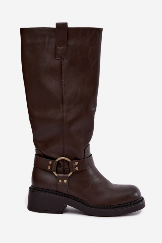 Dames lange laarzen met decoratieve details in chocolade kleur Rileta