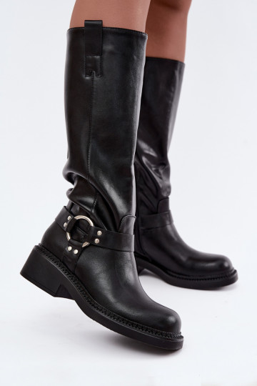 Dames lange laarzen met decoratieve details in zwarte kleur Rileta