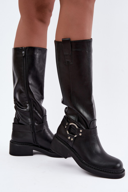 Dames lange laarzen met decoratieve details in zwarte kleur Rileta