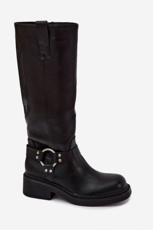 Dames lange laarzen met decoratieve details in zwarte kleur Rileta