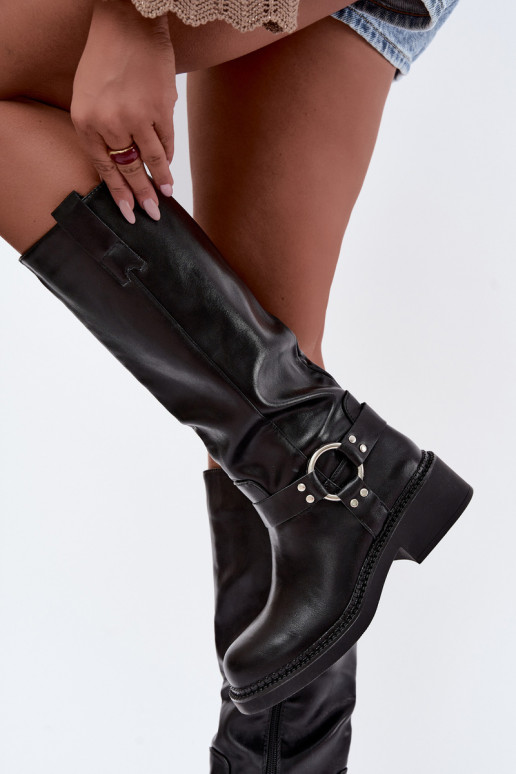 Dames lange laarzen met decoratieve details in zwarte kleur Rileta
