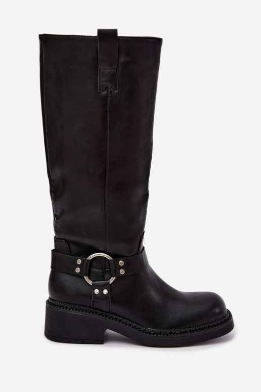 Dames lange laarzen met decoratieve details in zwarte kleur Rileta