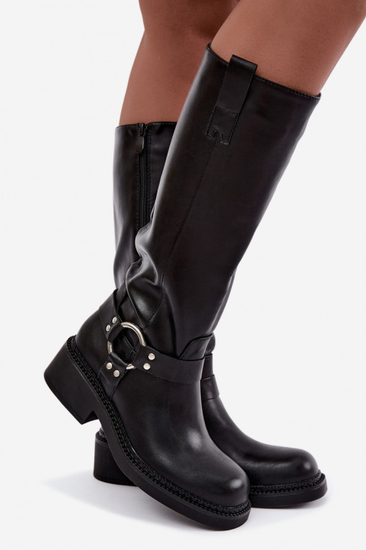 Dames lange laarzen met decoratieve details in zwarte kleur Rileta