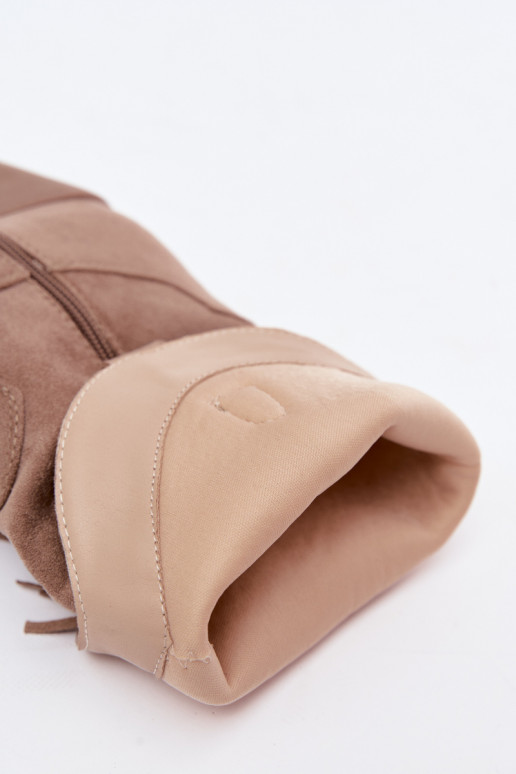 Cowboy-stijl dames enkellaarsjes met franjes en versieringen in zandkleur Perlia