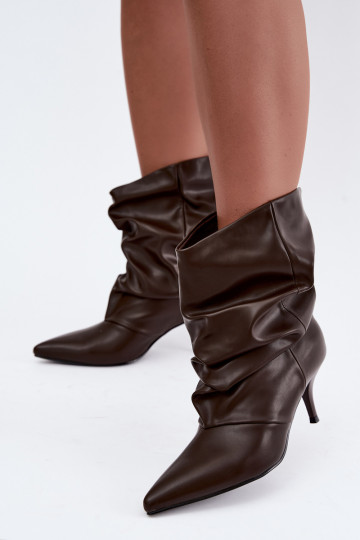 Instap dames slouchy enkellaarsjes met dunne hakken in chocolade kleur Harissa 2