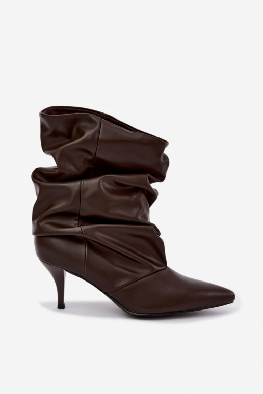 Instap dames slouchy enkellaarsjes met dunne hakken in chocolade kleur Harissa