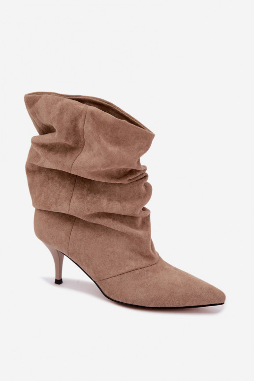 Instap dames slouchy enkellaarsjes met dunne hakken in zandkleur Harissa