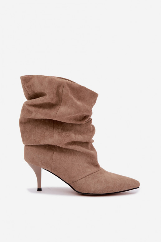 Instap dames slouchy enkellaarsjes met dunne hakken in zandkleur Harissa