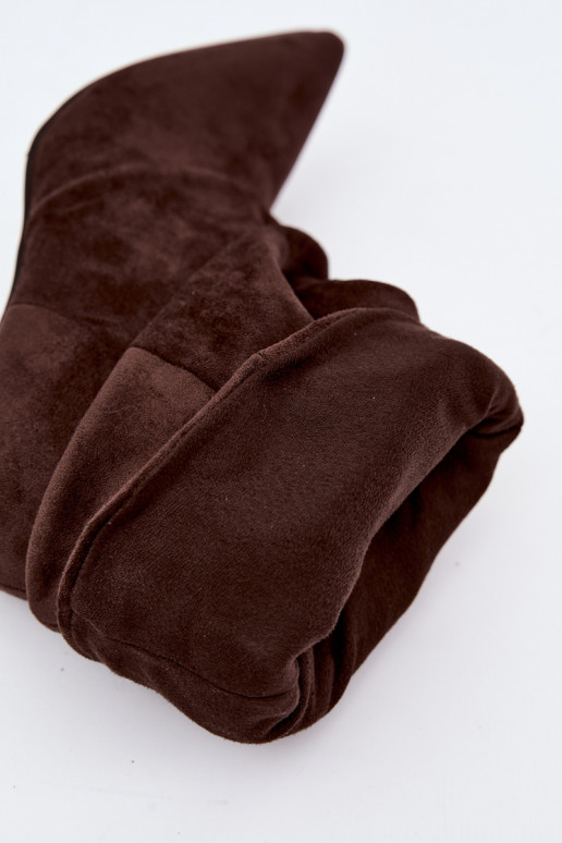 Instap dames slouchy enkellaarsjes met dunne hakken in chocolade kleur Harissa