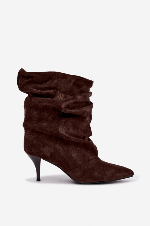 Instap dames slouchy enkellaarsjes met dunne hakken in chocolade kleur Harissa