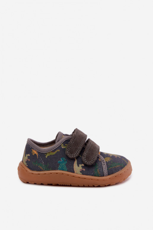 Kinderslippers Barefoot met dinosaurussen Froddo Canvas G1700440-31 Grijs