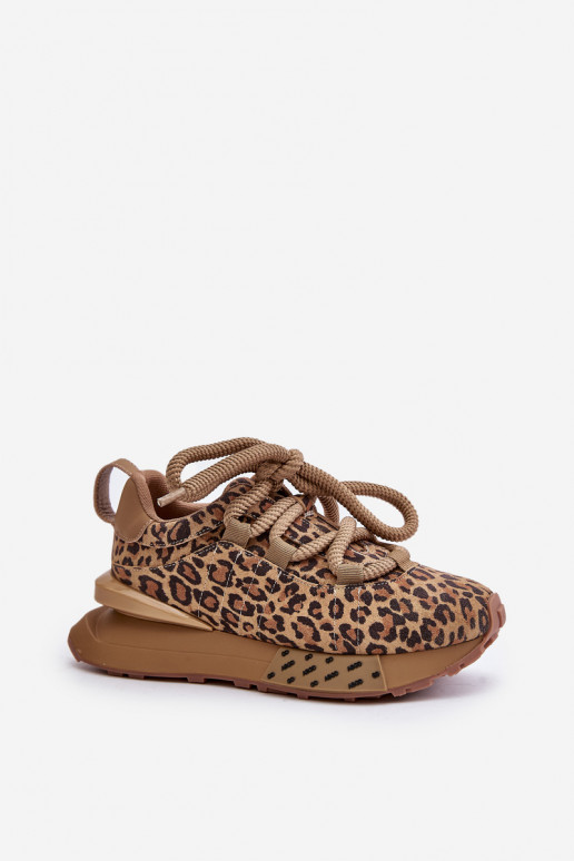 Suède dames sneakers met platform en luipaardprint Artiker 55C0135 bruin
