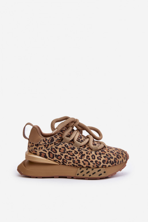 Suède dames sneakers met platform en luipaardprint Artiker 55C0135 bruin