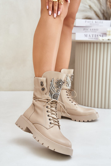 Geïsoleerde werkankleboots van kunstleer met decoratie D&A MR880-080 beige 2