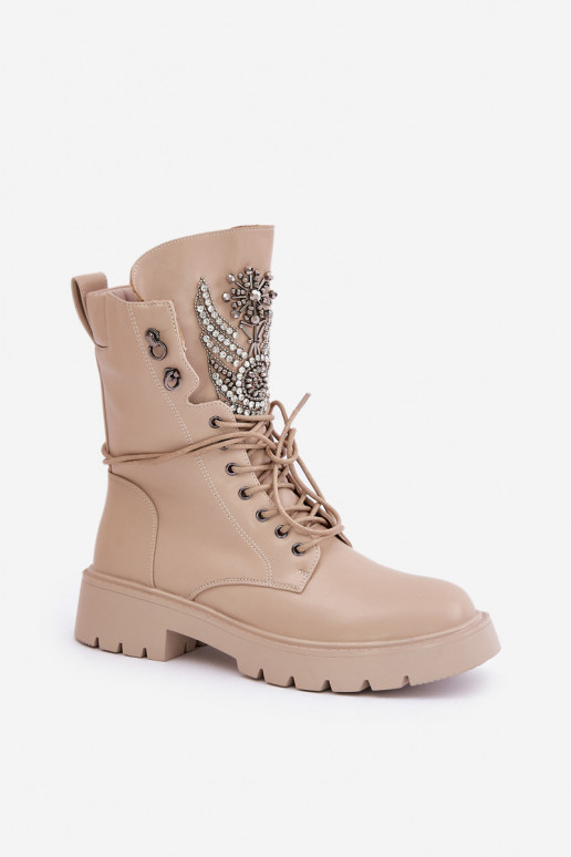 Geïsoleerde werkankleboots van kunstleer met decoratie D&A MR880-080 beige