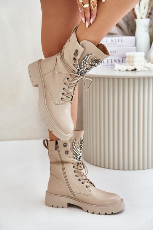Geïsoleerde werkankleboots van kunstleer met decoratie D&A MR880-080 beige