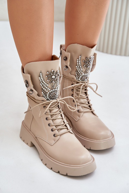 Geïsoleerde werkankleboots van kunstleer met decoratie D&A MR880-080 beige