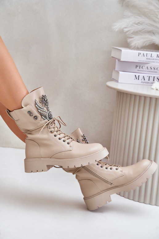 Geïsoleerde werkankleboots van kunstleer met decoratie D&A MR880-080 beige