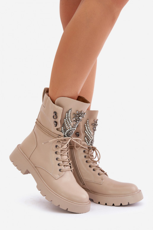 Geïsoleerde werkankleboots van kunstleer met decoratie D&A MR880-080 beige