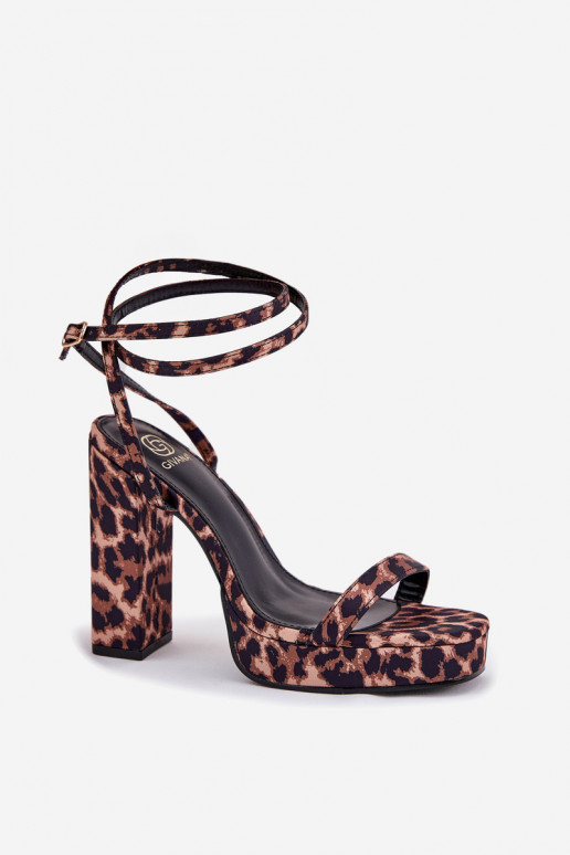 Dames sandalen met hoge hakken met strepen en luipaardprint Fevenne