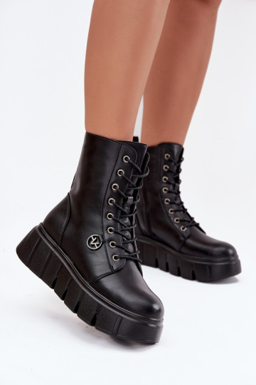 Geïsoleerde dames werkankleboots op platform Vinceza 58588 zwart 2