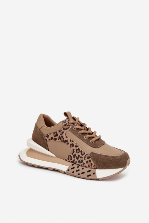 Bruine sneakers met platform en lederen details in luipaardprint Artiker 55C0089