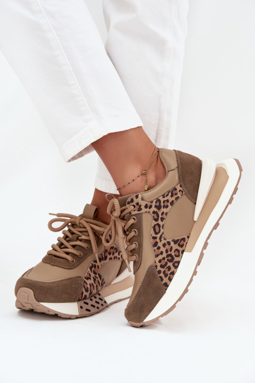 Bruine sneakers met platform en lederen details in luipaardprint Artiker 55C0089