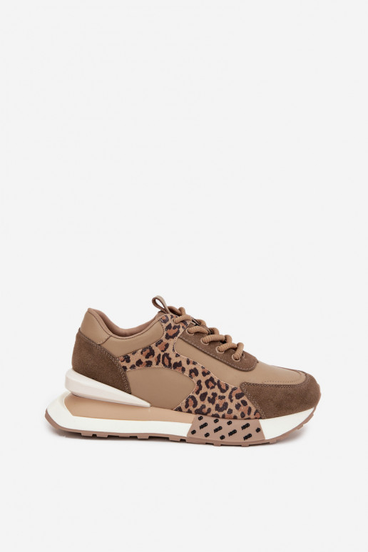 Bruine sneakers met platform en lederen details in luipaardprint Artiker 55C0089