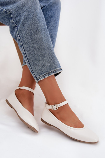 Witte ballerina's met bandjes en gespen Janelor