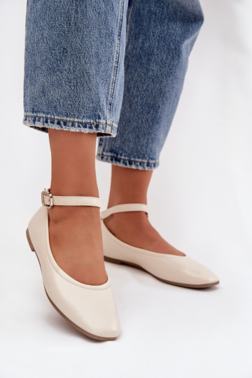 Zandkleurige ballerina's met bandjes en gespen Janelor 2
