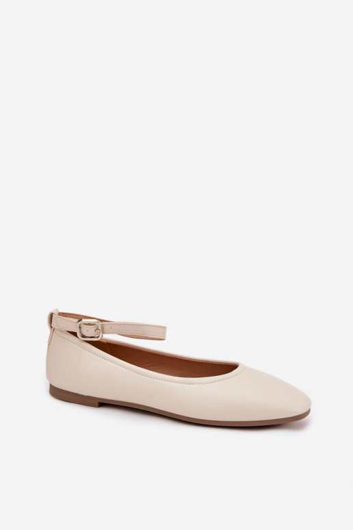 Zandkleurige ballerina's met bandjes en gespen Janelor