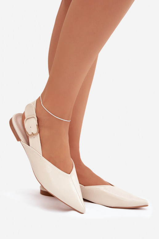 Zandkleurige gepatineerde ballerina's met gespen Rinalle