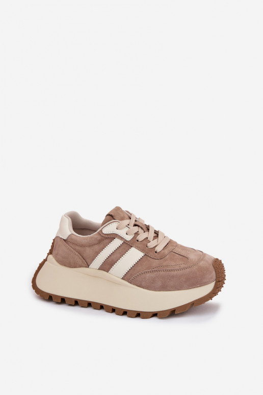 Zandkleurige sneakers van kunstsuède met platform D&A GR61-5986