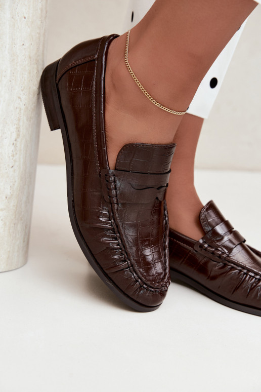 dames mocassins met ruches en reliëf in chocolade Dalmy