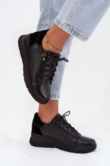Dames leren platform schoenen Vinceza 39964 zwart
