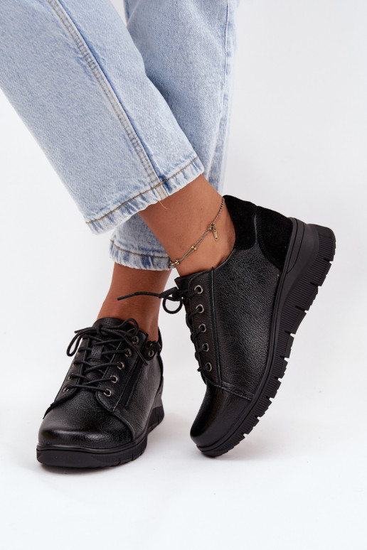 Dames leren platform schoenen Vinceza 39964 zwart