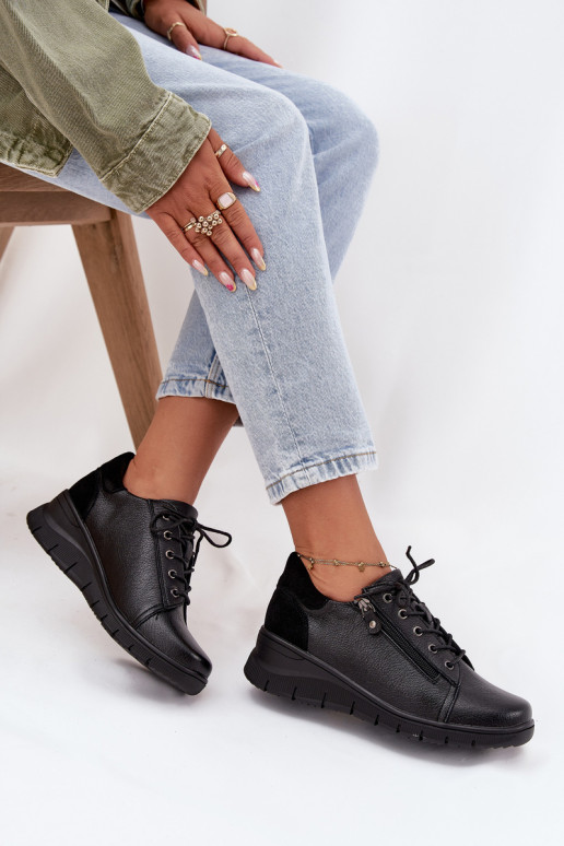 Dames leren platform schoenen Vinceza 39964 zwart