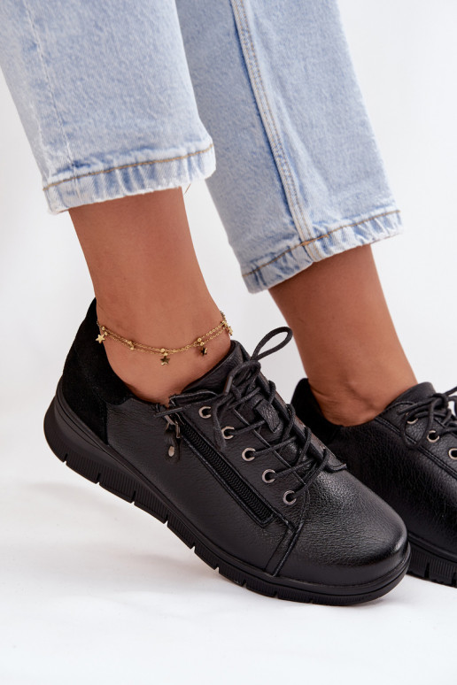 Dames leren platform schoenen Vinceza 39964 zwart