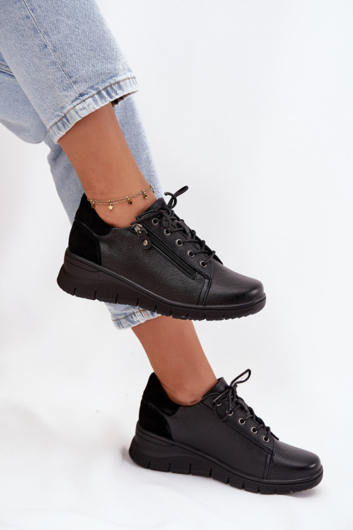 Dames leren platform schoenen Vinceza 39964 zwart