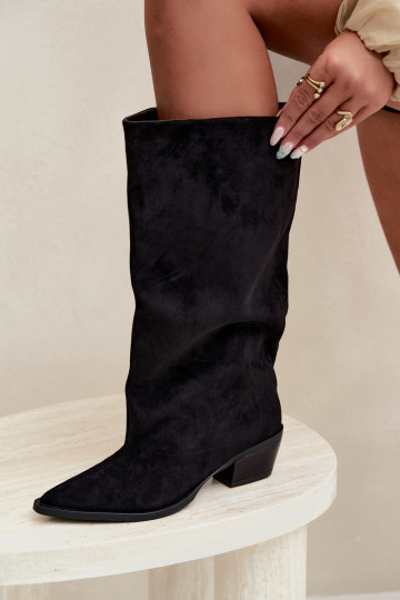 instaplaarzen met hakken van faux suede zwart Casella 2