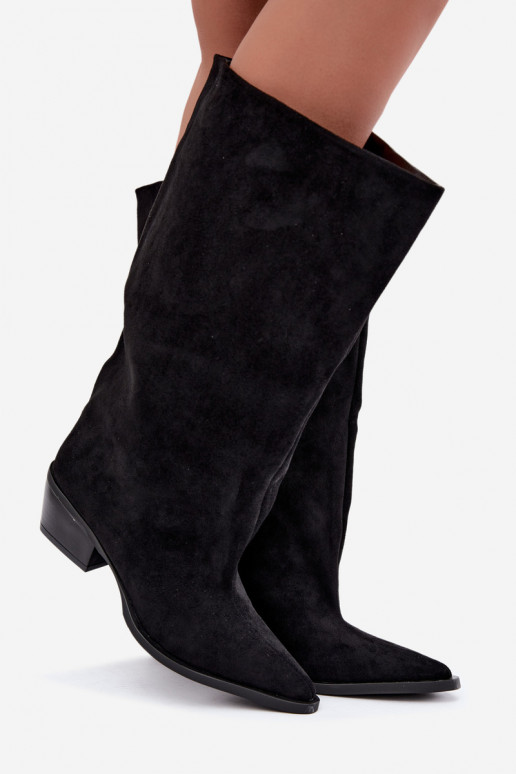 instaplaarzen met hakken van faux suede zwart Casella